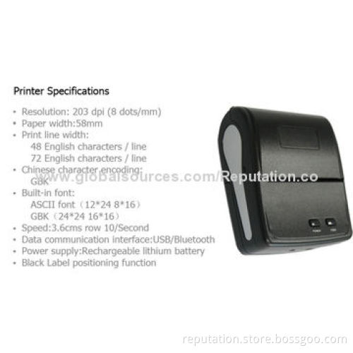 80mm Portable Thermal Receipt Bluetooth Printer, OEM Orders Welcomed, 1,400mAh Lithium Battery
